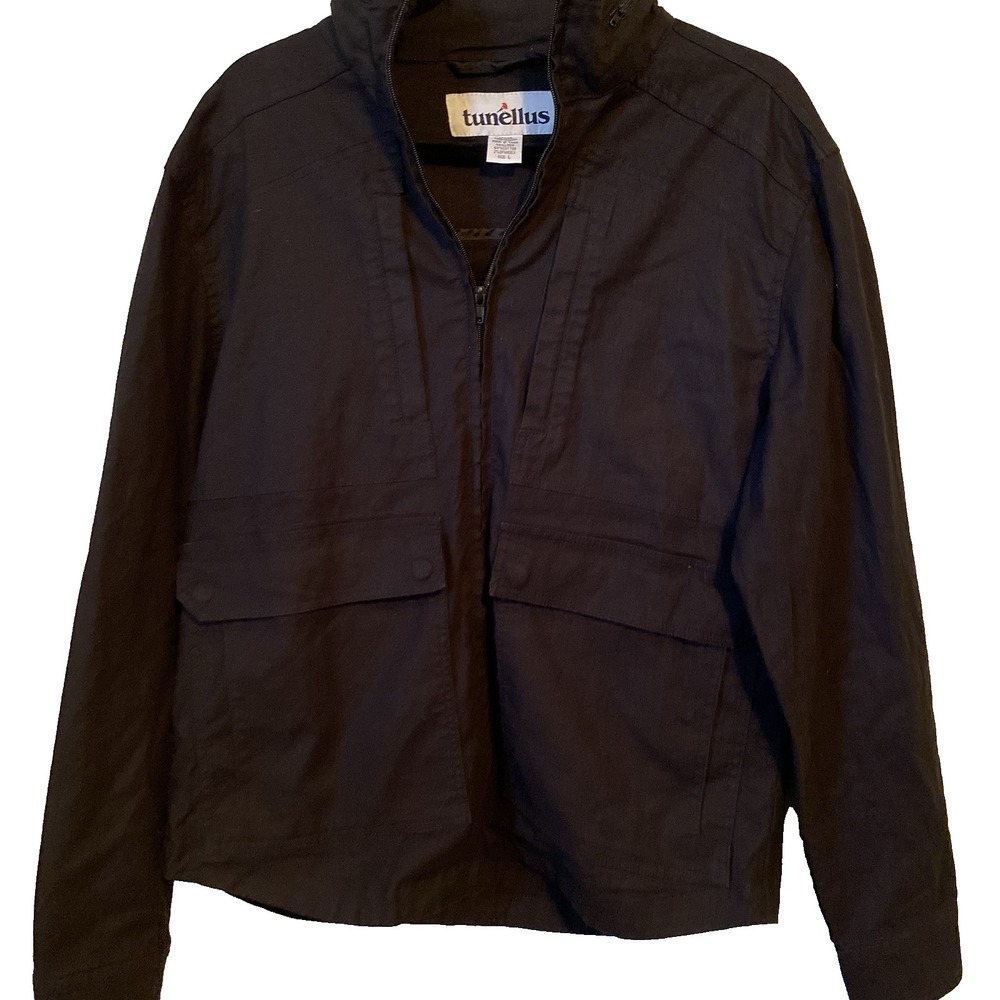 Tunellus Men's‎ Black Full Zip Varsity Jacket Multiple Pockets Size L